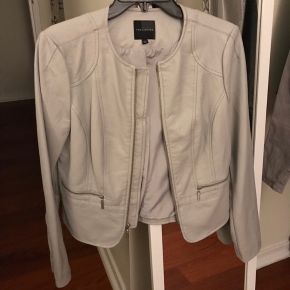 The Limited Jackets & Blazers - The Limited - Light Gray Faux Leather Jacket